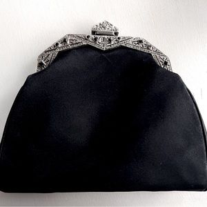 Judith Leiber Black Satin Embellished Evening Bag Vintage